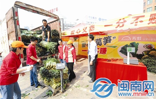 天虹商場(chǎng)昨日義賣萵筍，新鮮又便宜，許多市民紛紛購買